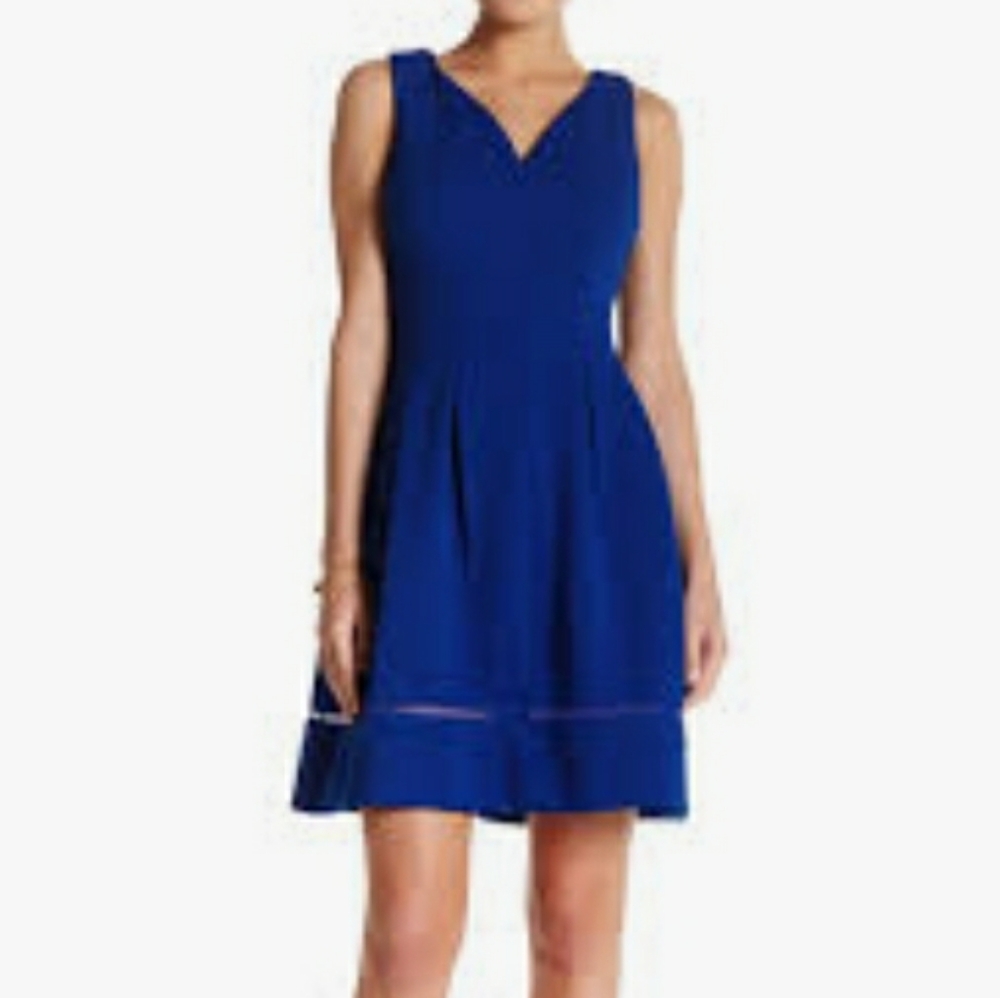 Taylor Pique Fit And Flare V-Neck Sleeveless Dress